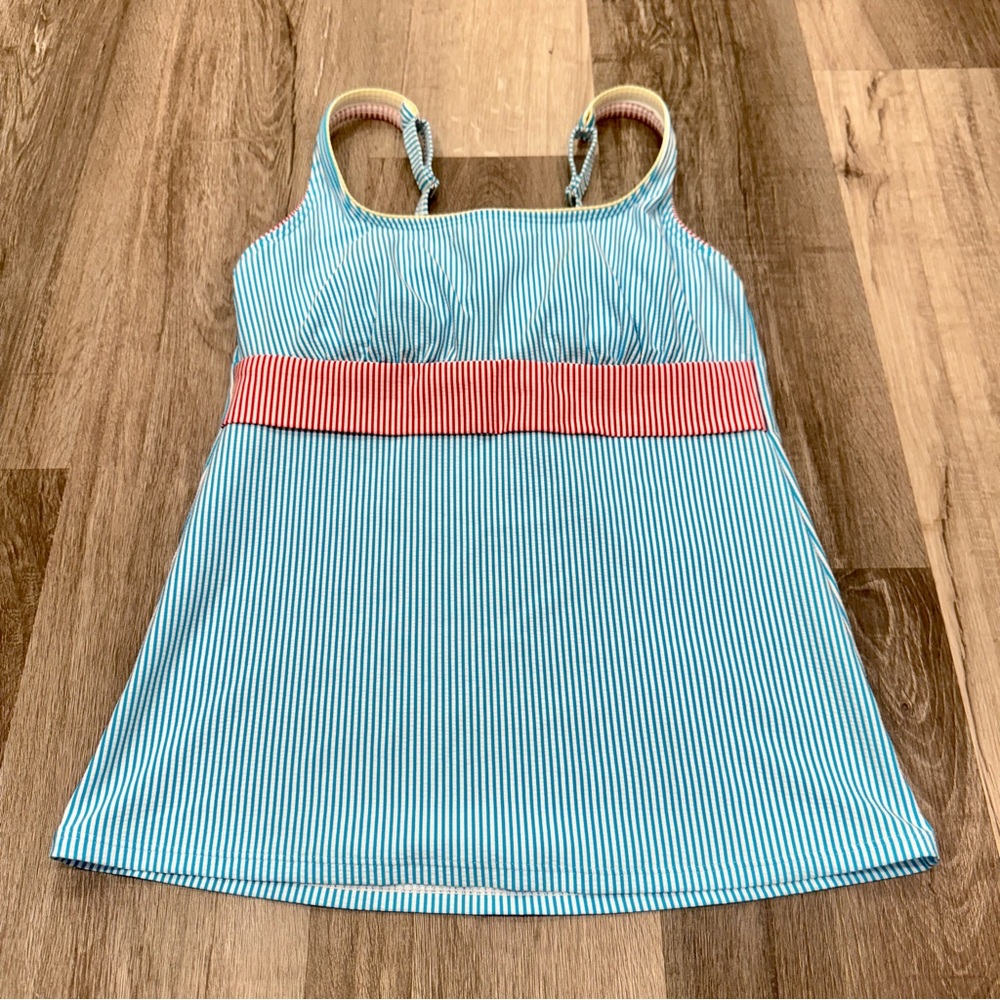 Lands’ End Tankini Top Womens 8L Red White Blue Striped Modest Preppy Swim